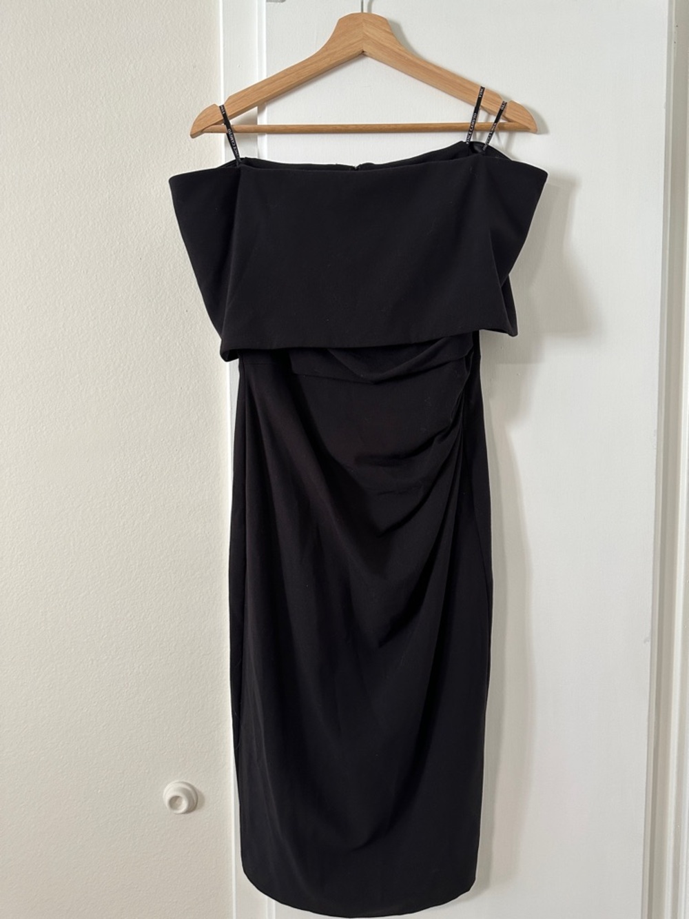 Black Off-Shoulder Draped Cocktail Dress